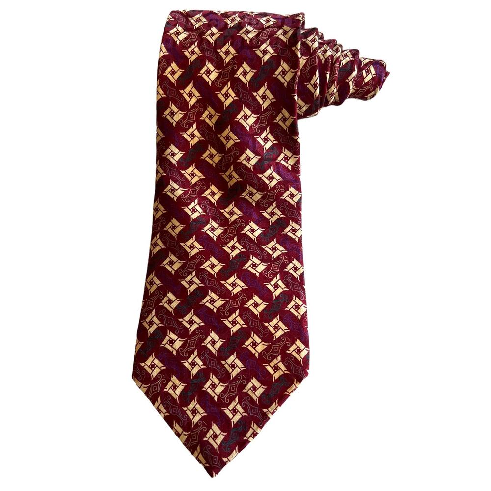 Vintage Christian Dior Wide Silk Tie Classic Maroon Print